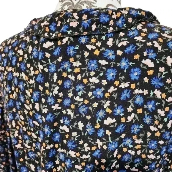 ZARA Dress Floral Mini Long Sleeves Black Blue Yellow Chiffon Y2K Women's Med - Picture 8 of 16